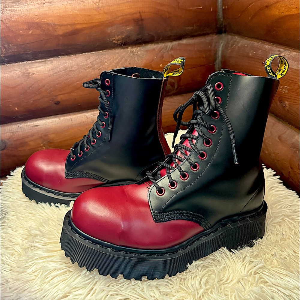Dr. Martens Rare Vintage 90’s 10-Eye Black & Red Quad Boot Made in England